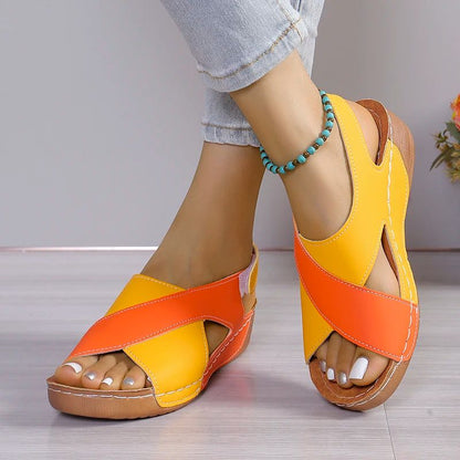 Comfortable Platform Wedge Sandals for Women Summer Peep Toe Roman Sandalias, Orthopedic Beach Shoes with Arch Suppor