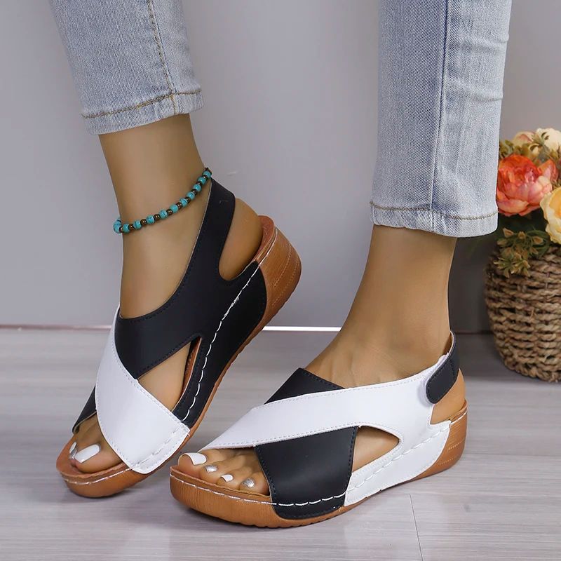 Comfortable Platform Wedge Sandals for Women Summer Peep Toe Roman Sandalias, Orthopedic Beach Shoes with Arch Suppor