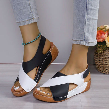 Comfortable Platform Wedge Sandals for Women Summer Peep Toe Roman Sandalias, Orthopedic Beach Shoes with Arch Suppor