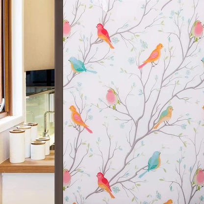 Opaque Privacy Window Film with Static Cling, Decorative Bird Decals & Frosted Glass Stickers for Home