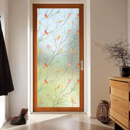 Opaque Privacy Window Film with Static Cling, Decorative Bird Decals & Frosted Glass Stickers for Home
