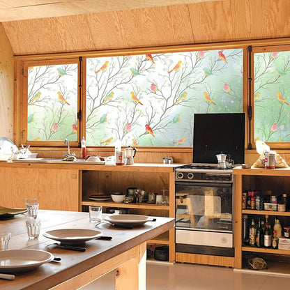 Opaque Privacy Window Film with Static Cling, Decorative Bird Decals & Frosted Glass Stickers for Home