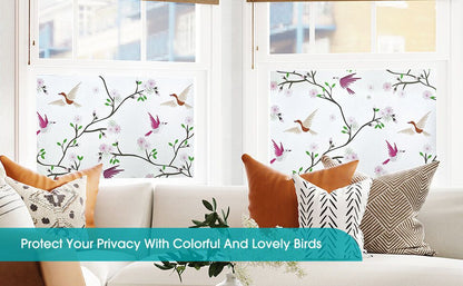 Opaque Privacy Window Film with Static Cling, Decorative Bird Decals & Frosted Glass Stickers for Home