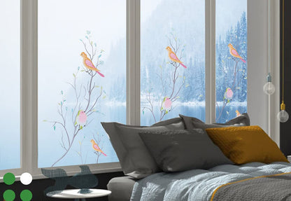 Opaque Privacy Window Film with Static Cling, Decorative Bird Decals & Frosted Glass Stickers for Home