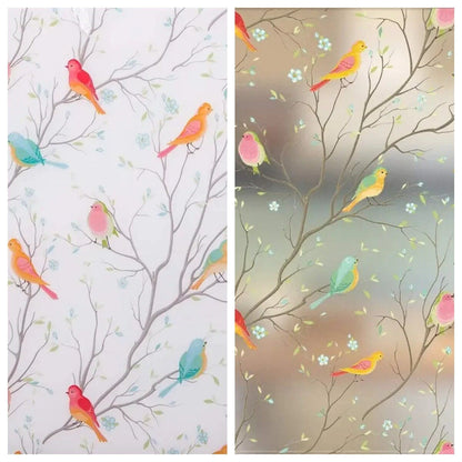 Opaque Privacy Window Film with Static Cling, Decorative Bird Decals & Frosted Glass Stickers for Home