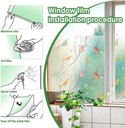 Opaque Privacy Window Film with Static Cling, Decorative Bird Decals & Frosted Glass Stickers for Home