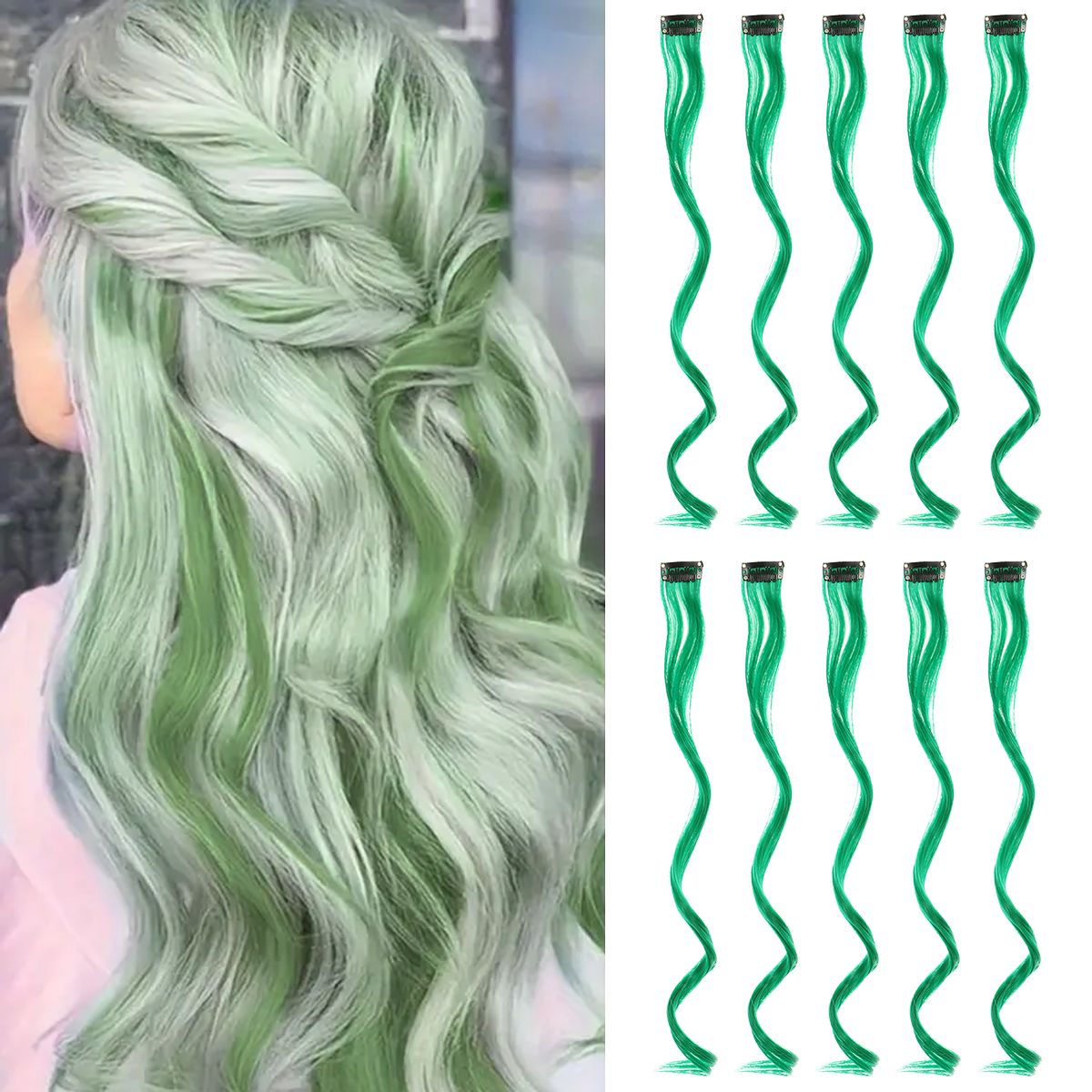 Colorful Curly Hair Extensions, Synthetic Long Hairpiece for Girls, Women & Kids (Perfect Party Wig)