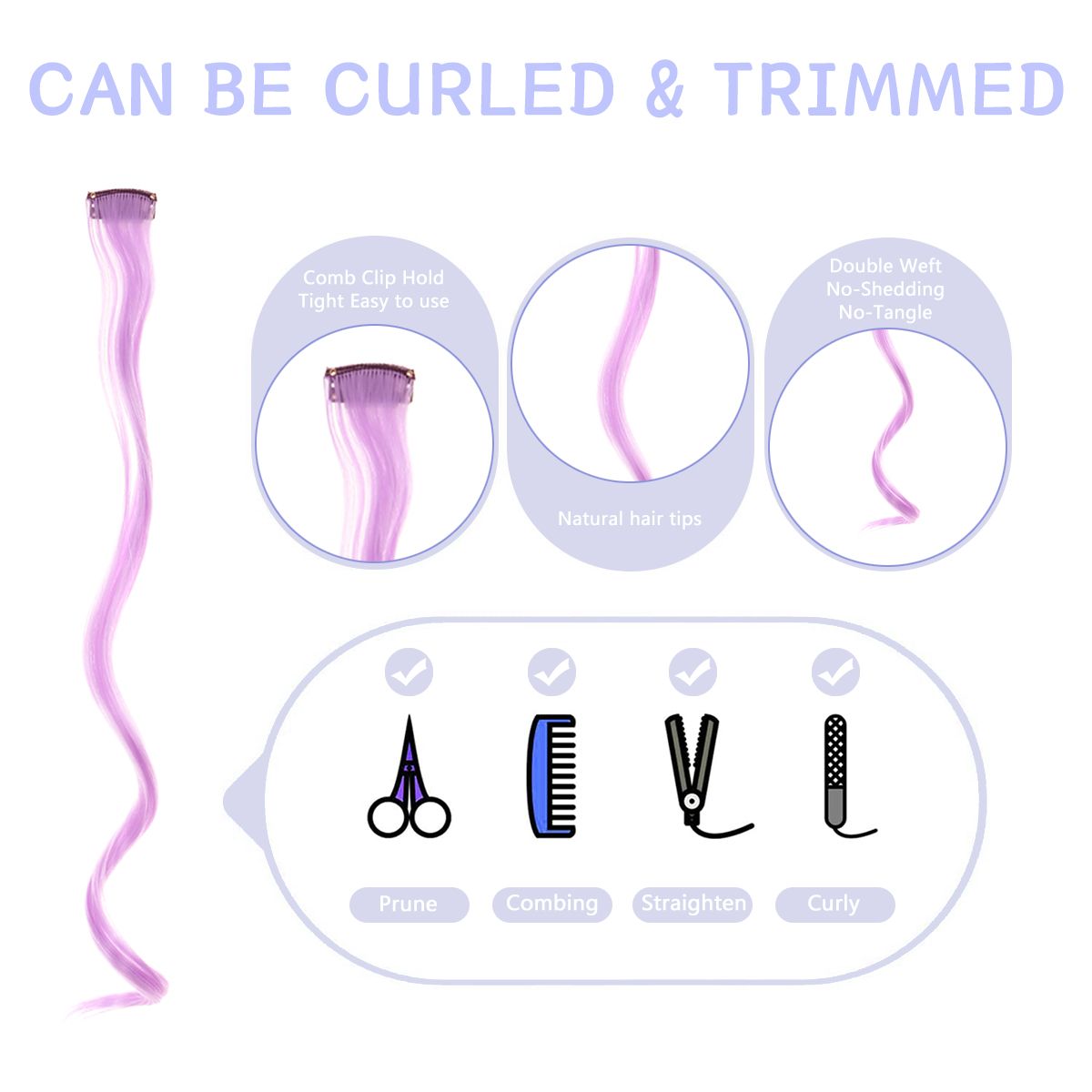 Colorful Curly Hair Extensions, Synthetic Long Hairpiece for Girls, Women & Kids (Perfect Party Wig)