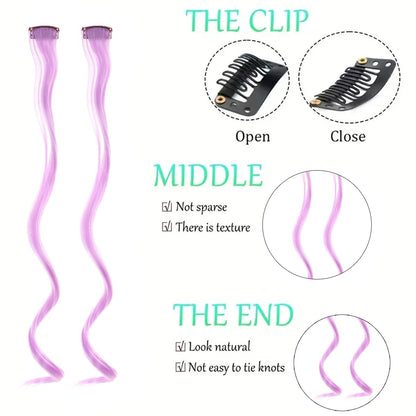Colorful Curly Hair Extensions, Synthetic Long Hairpiece for Girls, Women & Kids (Perfect Party Wig)