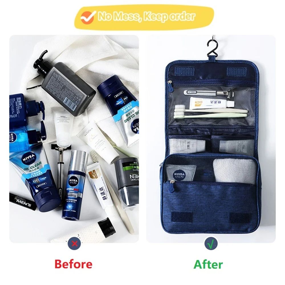 Waterproof Travel Toiletry Bag, Hanging Hook Design, Large Cosmetic Storage for Women & Men, Perfect for On the Go Use