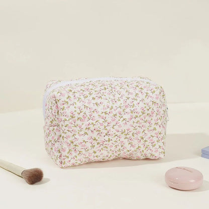 Floral Puffy Quilted Makeup Bag Large Travel Cosmetic Pouch with Storage Organizer, Perfect for Makeup Accessories