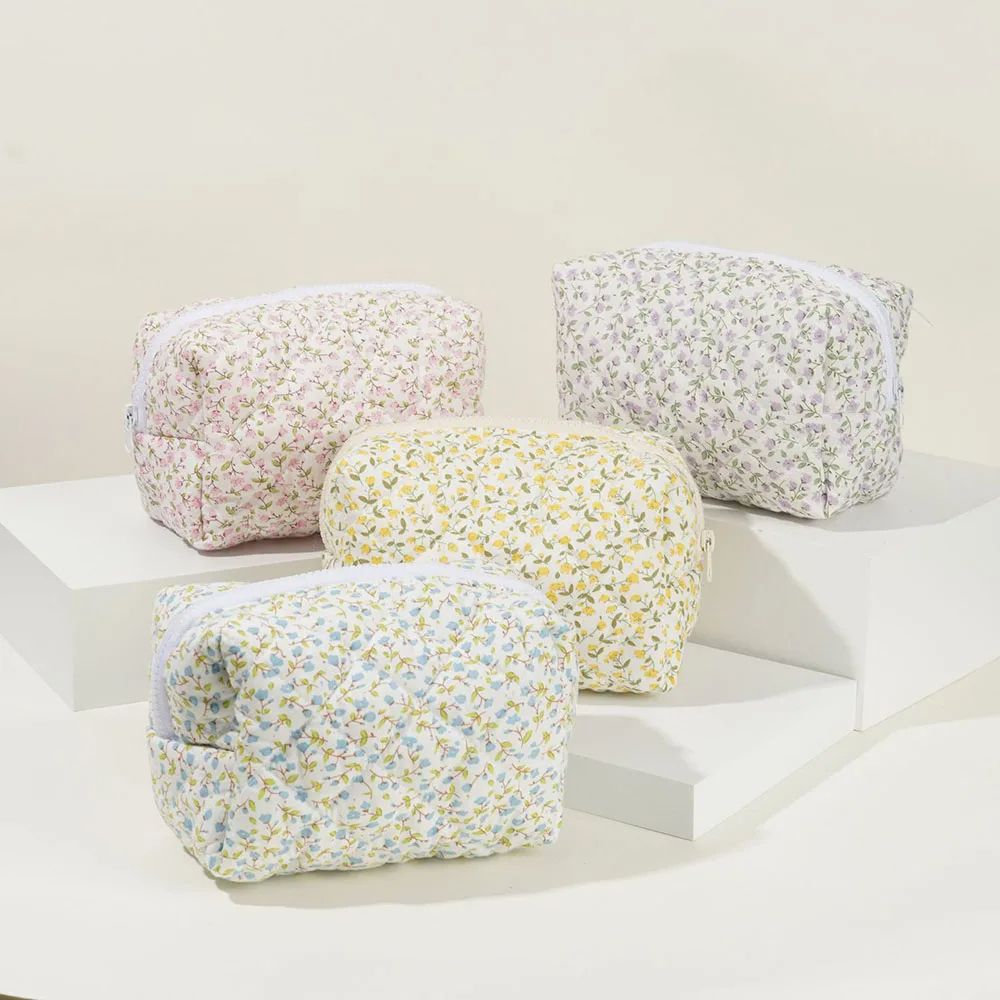 Floral Puffy Quilted Makeup Bag Large Travel Cosmetic Pouch with Storage Organizer, Perfect for Makeup Accessories
