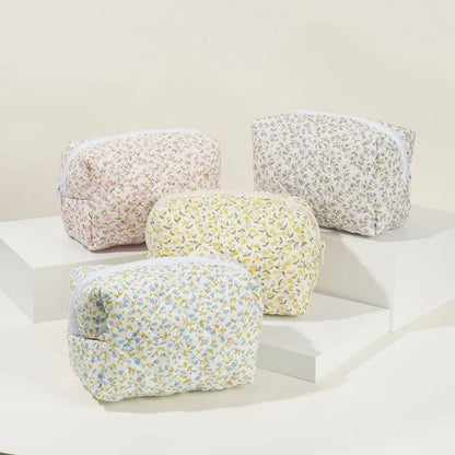 Floral Puffy Quilted Makeup Bag Large Travel Cosmetic Pouch with Storage Organizer, Perfect for Makeup Accessories