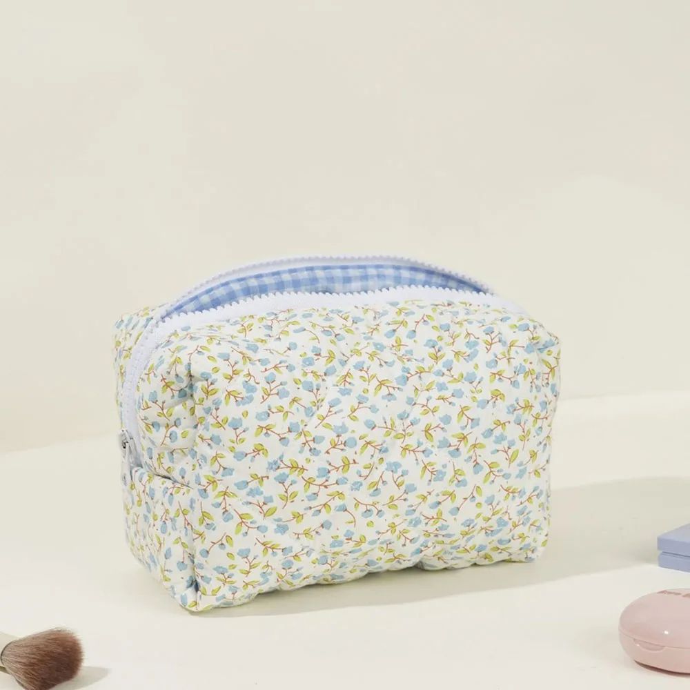 Floral Puffy Quilted Makeup Bag Large Travel Cosmetic Pouch with Storage Organizer, Perfect for Makeup Accessories