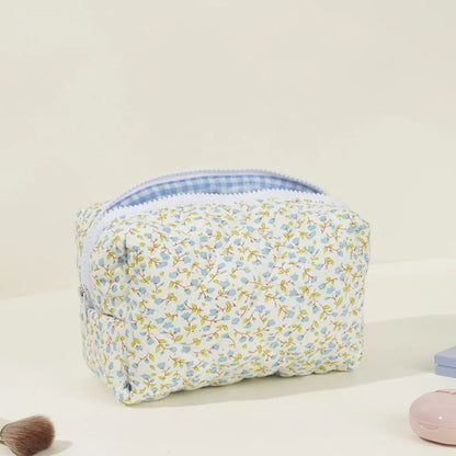 Floral Puffy Quilted Makeup Bag Large Travel Cosmetic Pouch with Storage Organizer, Perfect for Makeup Accessories