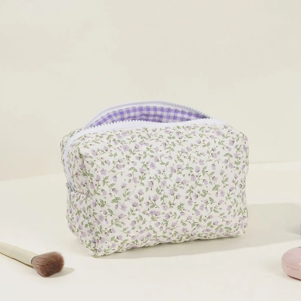 Floral Puffy Quilted Makeup Bag Large Travel Cosmetic Pouch with Storage Organizer, Perfect for Makeup Accessories