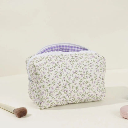 Floral Puffy Quilted Makeup Bag Large Travel Cosmetic Pouch with Storage Organizer, Perfect for Makeup Accessories