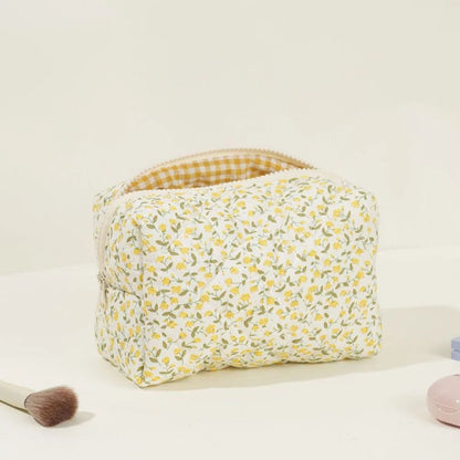Floral Puffy Quilted Makeup Bag Large Travel Cosmetic Pouch with Storage Organizer, Perfect for Makeup Accessories