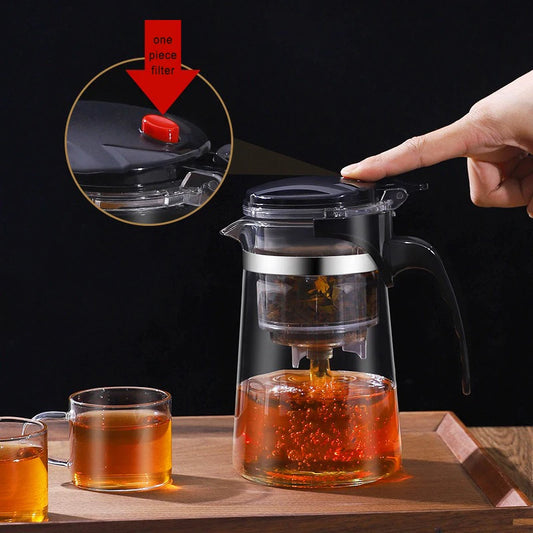 Heat Resistant Glass Teapot with One-Click Filtering, Premium Tea Maker Coffee Pot Home Teaware Set