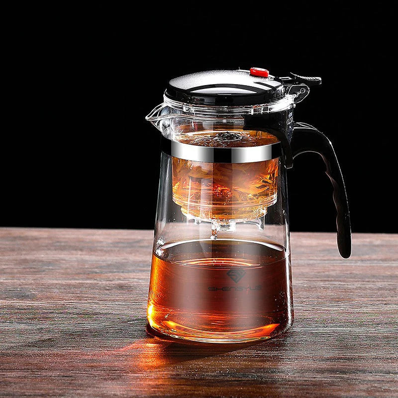 Heat Resistant Glass Teapot with One-Click Filtering, Premium Tea Maker Coffee Pot Home Teaware Set
