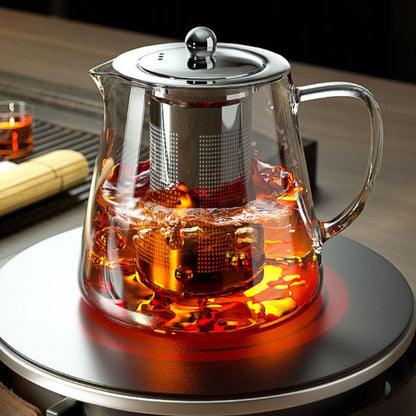 Heat Resistant Glass Teapot with Stainless Steel Infuser, Kung Fu Teaware Set