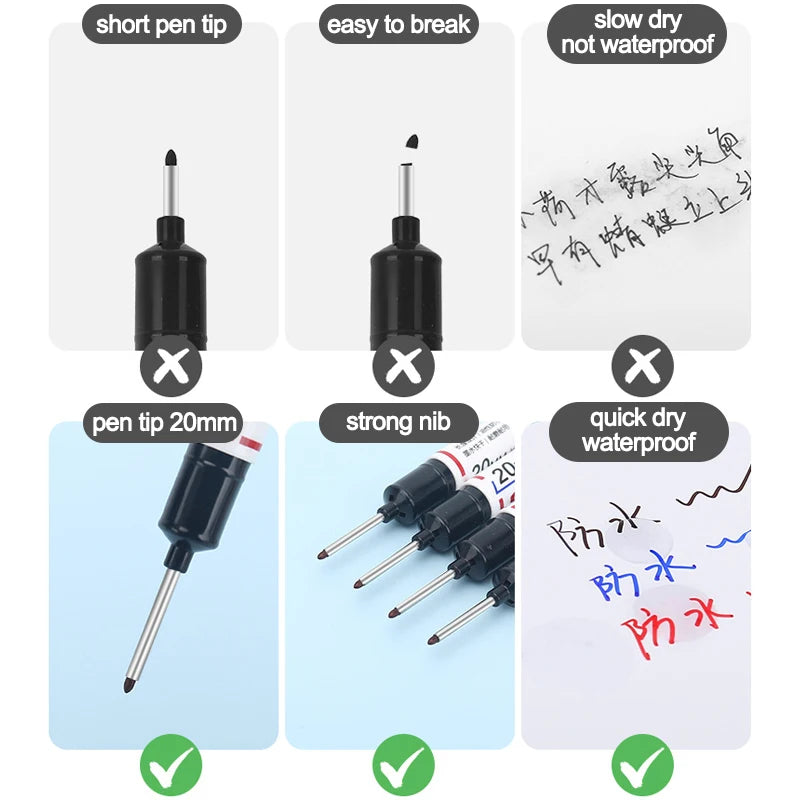 Deep Hole Long Nib Head Markers, Waterproof Multi-Purpose Pen for Metal, Wood & Glass