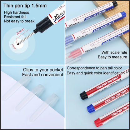 Deep Hole Long Nib Head Markers, Waterproof Multi-Purpose Pen for Metal, Wood & Glass