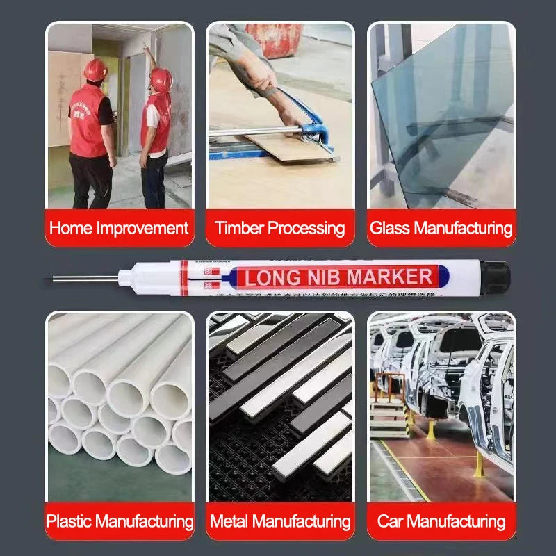 Deep Hole Long Nib Head Markers, Waterproof Multi-Purpose Pen for Metal, Wood & Glass
