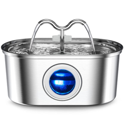 Cat Water Stainless Steel Fountain with LED Light & Silent Pump, Automatic Pet Drinking Dispenser for Cats and Dogs