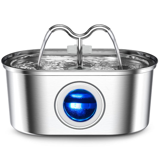 Cat Water Stainless Steel Fountain with LED Light & Silent Pump, Automatic Pet Drinking Dispenser for Cats and Dogs