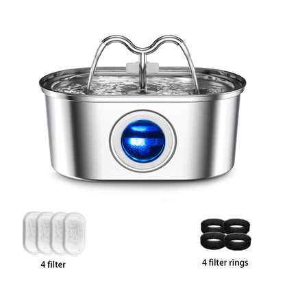 Cat Water Stainless Steel Fountain with LED Light & Silent Pump, Automatic Pet Drinking Dispenser for Cats and Dogs