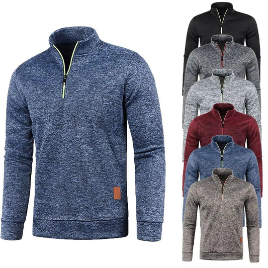 Sweatshirt for Men Fleece Lined Pullover with V Neck & Windproof Design