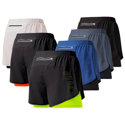 Men Running Shorts Quick-Drying Fitness Shorts Double Layer Workout Pants for Training & Bodybuilding