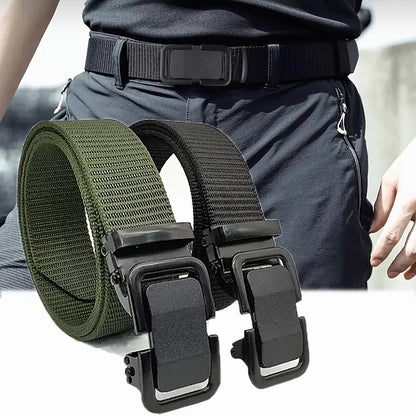 Automatic Men's Belt with Metal Click Buckle, Canvas Webbing Nylon Belt for Outdoor Work