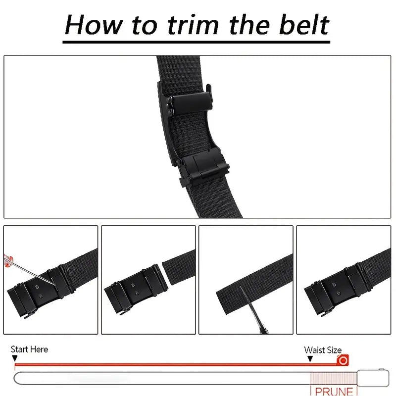 Automatic Men's Belt with Metal Click Buckle, Canvas Webbing Nylon Belt for Outdoor Work