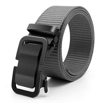 Automatic Men's Belt with Metal Click Buckle, Canvas Webbing Nylon Belt for Outdoor Work