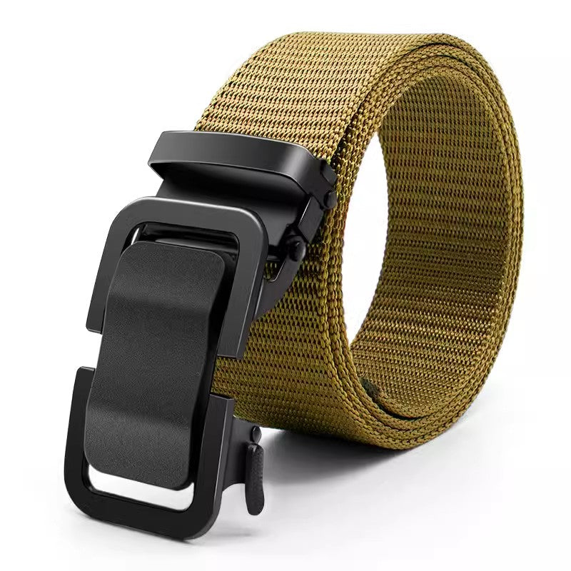 Automatic Men's Belt with Metal Click Buckle, Canvas Webbing Nylon Belt for Outdoor Work
