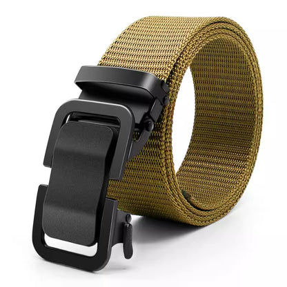 Automatic Men's Belt with Metal Click Buckle, Canvas Webbing Nylon Belt for Outdoor Work