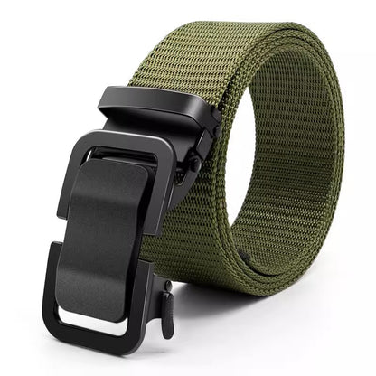 Automatic Men's Belt with Metal Click Buckle, Canvas Webbing Nylon Belt for Outdoor Work