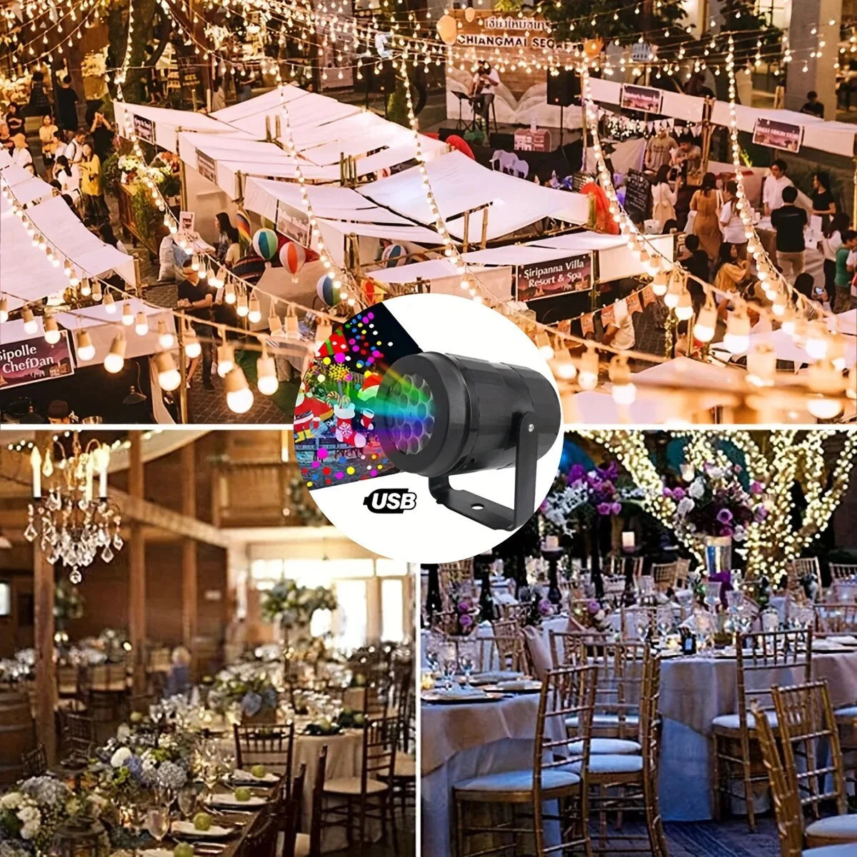 Christmas Laser Projector Light with Snowflake Effects, Waterproof, Rotating LED Stage Lights for Festive Decoration