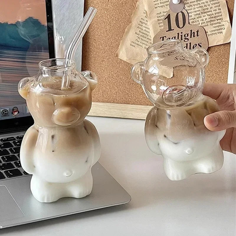 Cartoon Bear Mug Insulated Glass Cup, Perfect Birthday & Christmas Gift