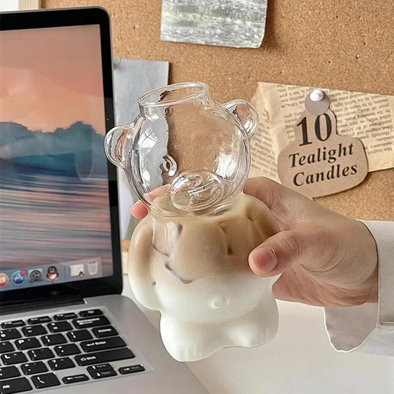 Cartoon Bear Mug Insulated Glass Cup, Perfect Birthday & Christmas Gift