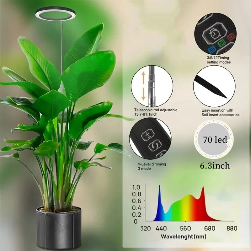 Indoor Plants Full Spectrum, Height Adjustable LED Ring Grow Lights, Large Plant Light for Indoor Plants, Growing Lamp