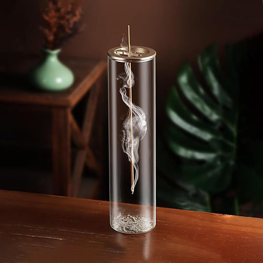 Modern Glass Incense Burner with Anti-Ash Flying Design, Removable Ash Catcher for Home Decor & Meditation
