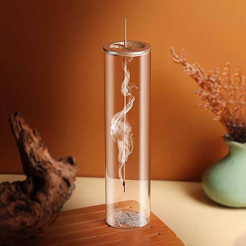 Modern Glass Incense Burner with Anti-Ash Flying Design, Removable Ash Catcher for Home Decor & Meditation