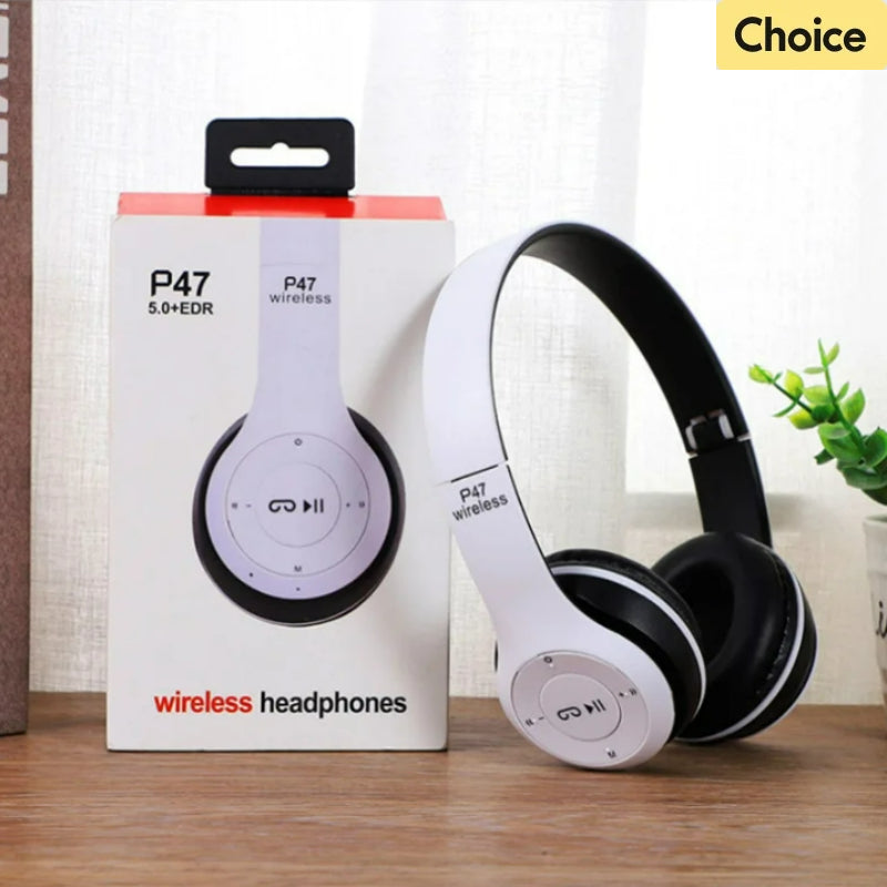 P47 Wireless Bluetooth Headset Stereo Folding Over Ear Headphones for Sports, Gaming & Phone