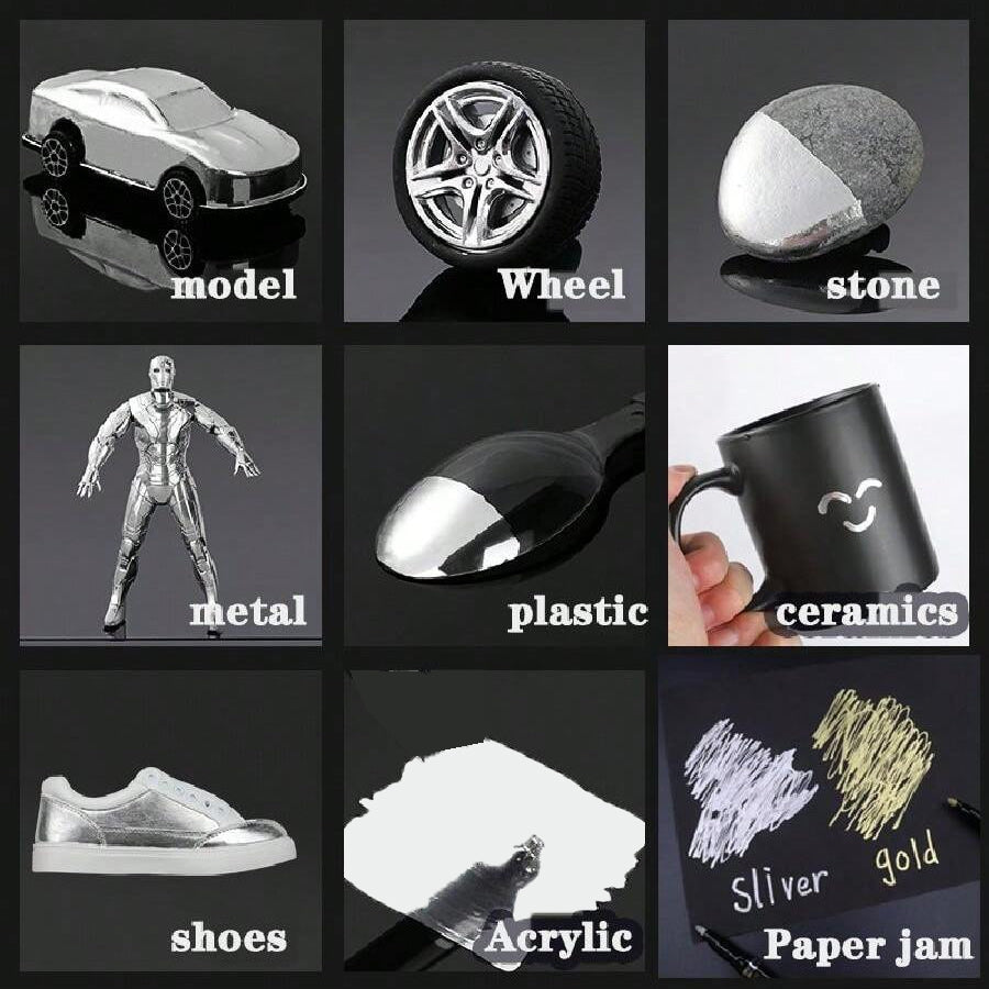 Chrome Reflective Marker Pens, Mirror Paint for Car Styling, DIY Art & Crafts, Gold & Silver Signature Markers
