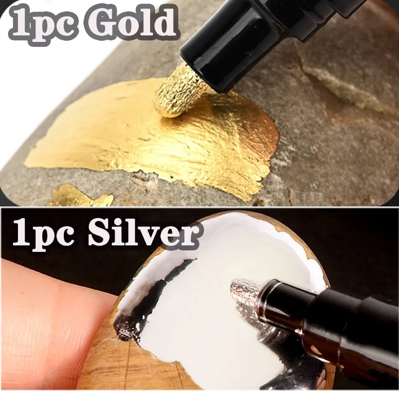 Chrome Reflective Marker Pens, Mirror Paint for Car Styling, DIY Art & Crafts, Gold & Silver Signature Markers
