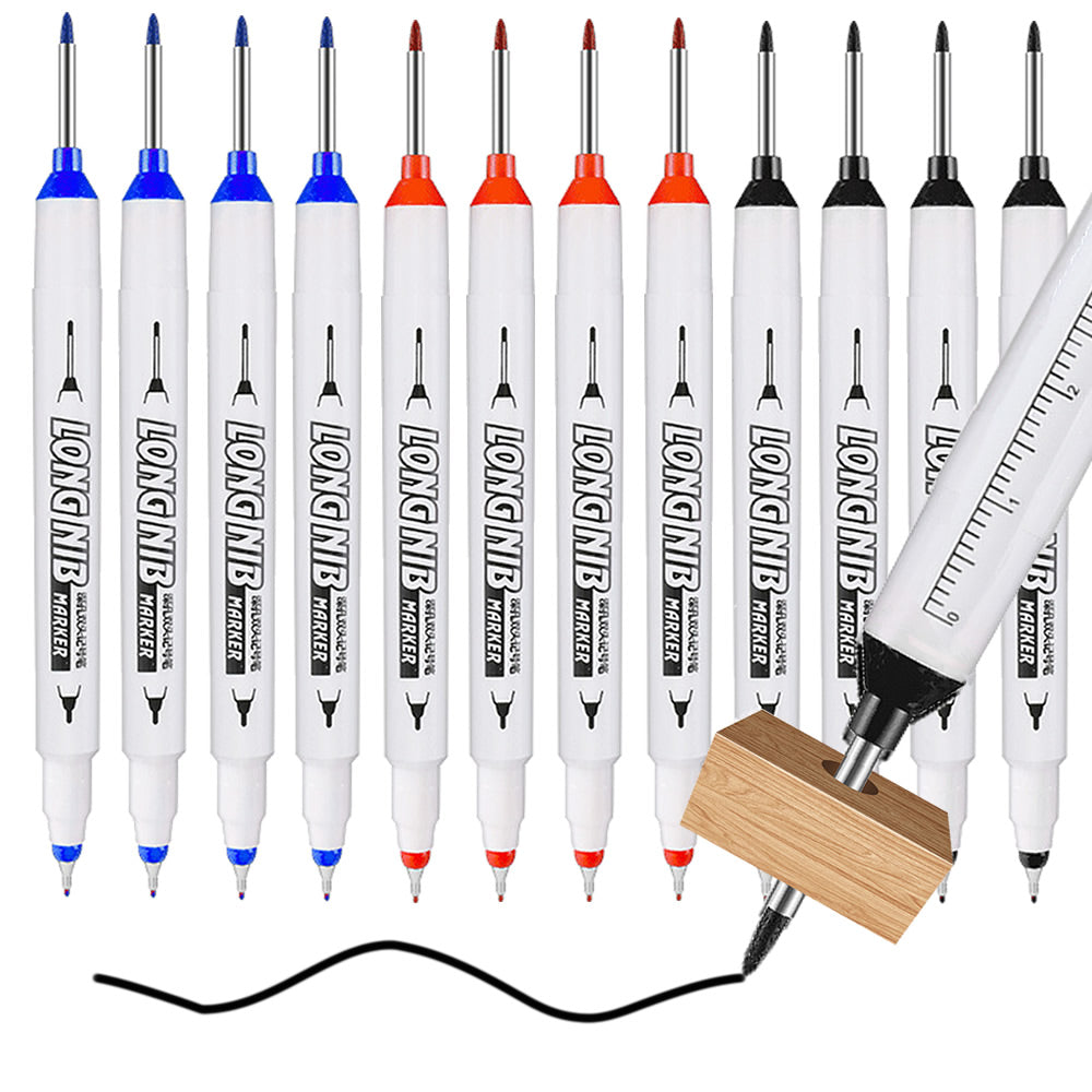 Double-Tip Deep Hole Long Head Nib Markers, Waterproof Multi-Purpose Pen for Metal, Woodworking & Bathroom Decoration