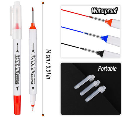 Double-Tip Deep Hole Long Head Nib Markers, Waterproof Multi-Purpose Pen for Metal, Woodworking & Bathroom Decoration